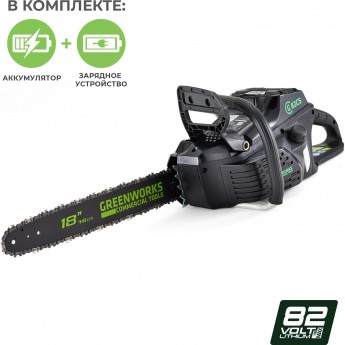 Аккумуляторная бесщёточная цепная пила GREENWORKS 82V (45 см) 5 Ач АКБ и ЗУ Аккумуляторная бесщёточная цепная пила GREENWORKS 82V (45 см) 5 Ач АКБ и ЗУ